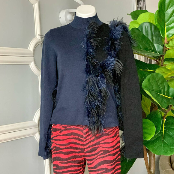 Cédric Charlier Two Tone Runway Sweater with Feather Trim Size 12 - Picture 2 of 14